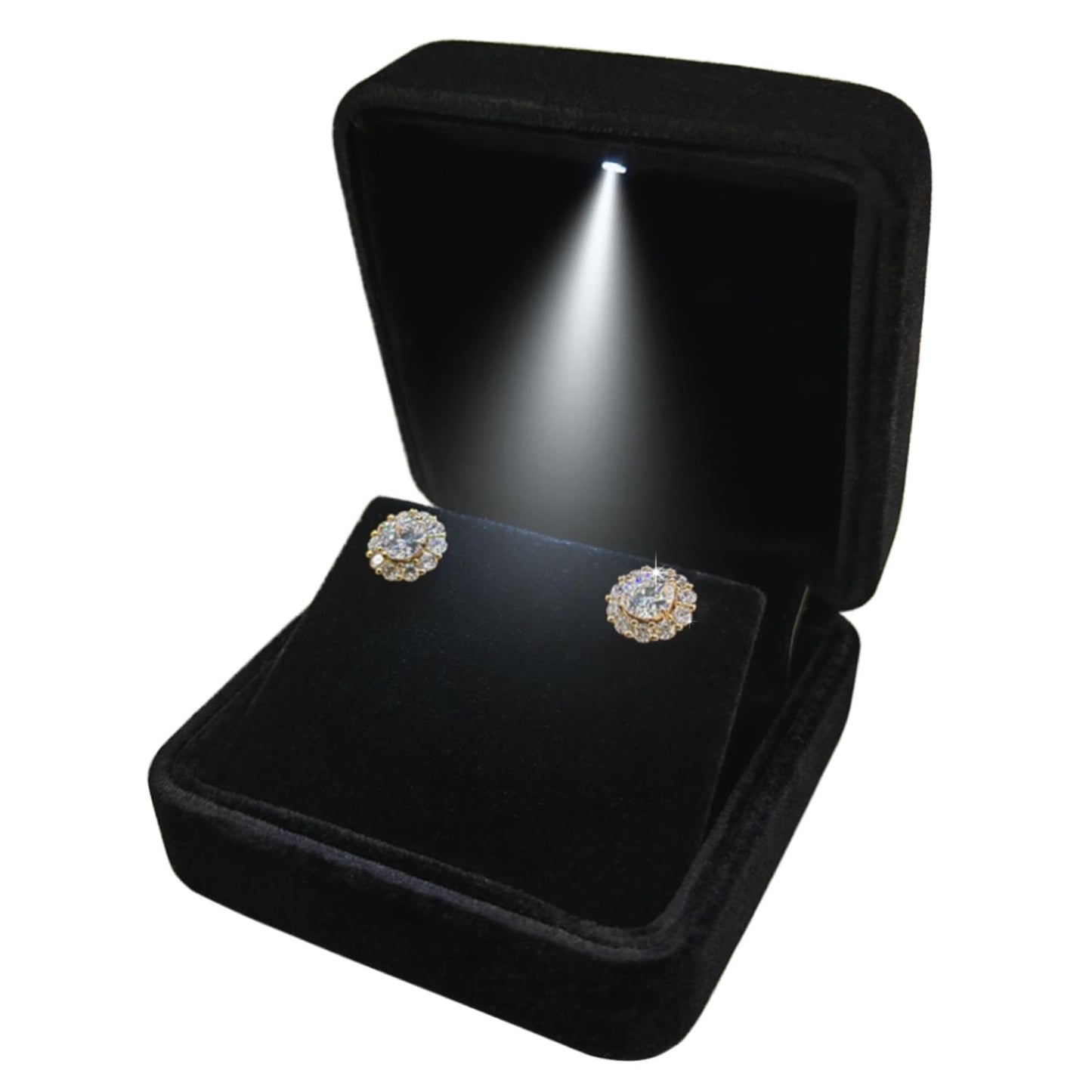 GBYAN Velvet Earring Box with LED Light, Stud Earring Gift Box Jewelry Display Case for Proposal,Engagement, Wedding and Birthday,Black