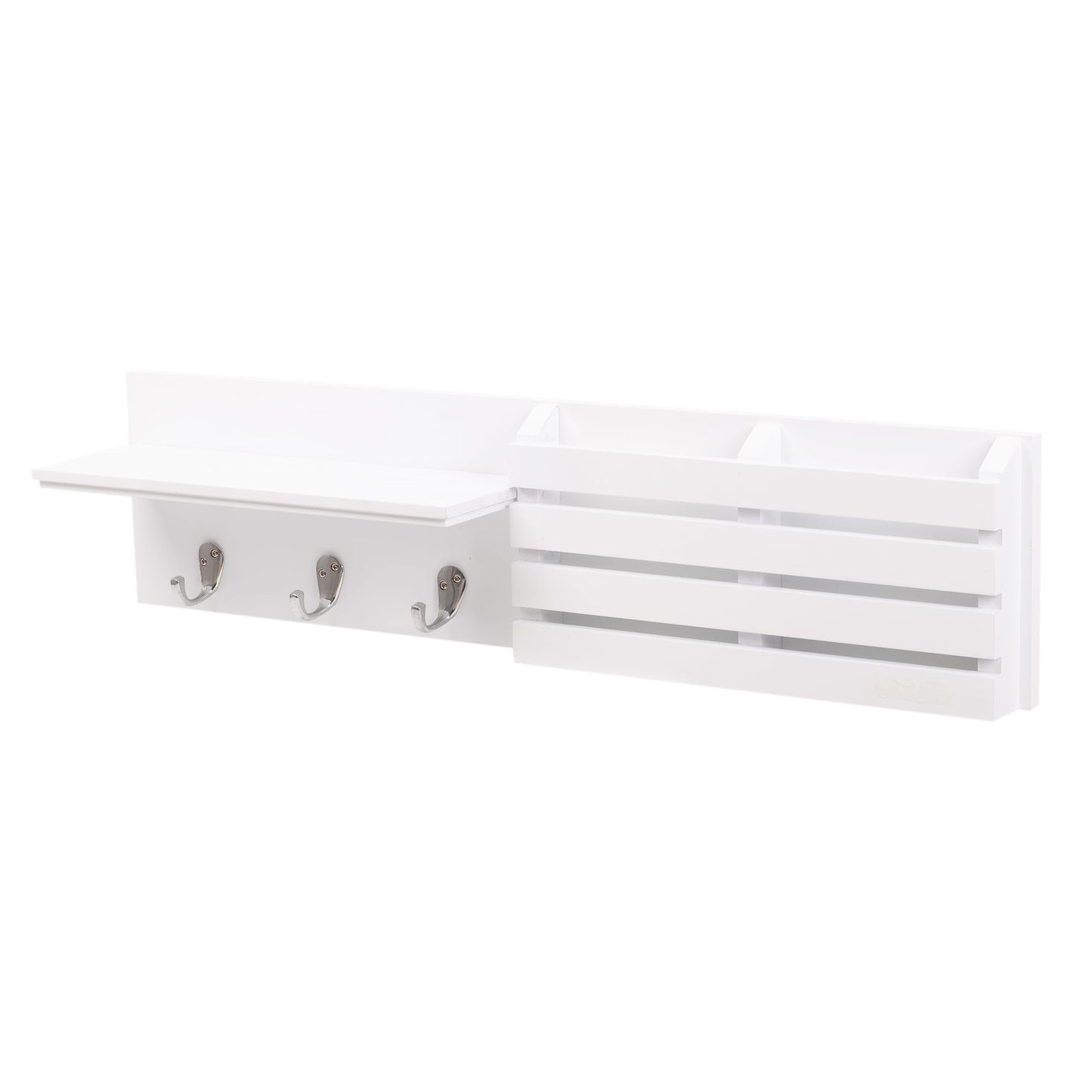 Kiera Grace Sydney Floating Shelf, Modern Wall Mounted Shelf with 3 Metal Hooks and Mail Holder for Home, Office, 24", White, 1Pack