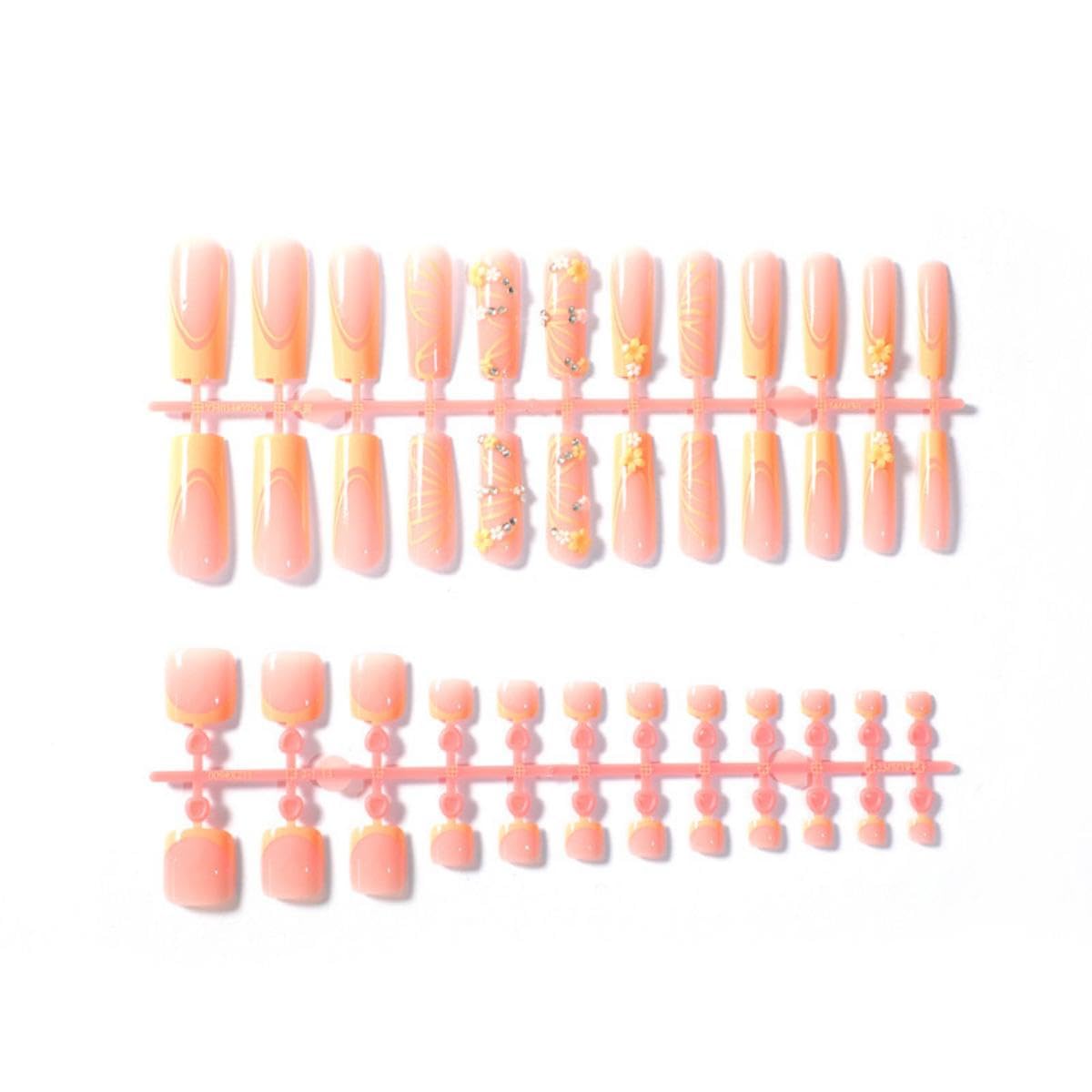 48Pcs Yellow French tips Press on Toenails Press on Nails Long Square Fake Nails with Design Flower Glue on Nails Butterfly False Nails Glossy Reusable Summer Nails Toenails for Women Manicure