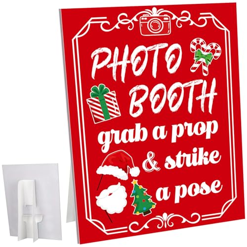 Briwooody Photo Booth Sign with Stand Retro Background Table for Christmas Indoor and Outdoor Party Theme Event Photography Props Desktop Decoration Supplies - style: Christmas