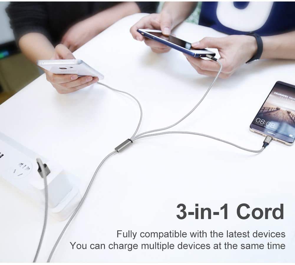 Multi Charging Cable, 4ft 2Pack Multi Phone Charger Cable Braided Universal 3 in 1 Charging Cord Extra Long Multiple USB Cable with USB C, Micro USB Port Connectors for Cell Phones and More（Red+Black)