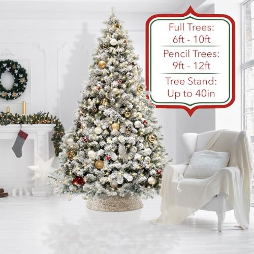 Casafield 42-Inch Christmas Tree Collar, Woven Water Hyacinth Tree Base Cover with Cord Cut Out, Whitewash