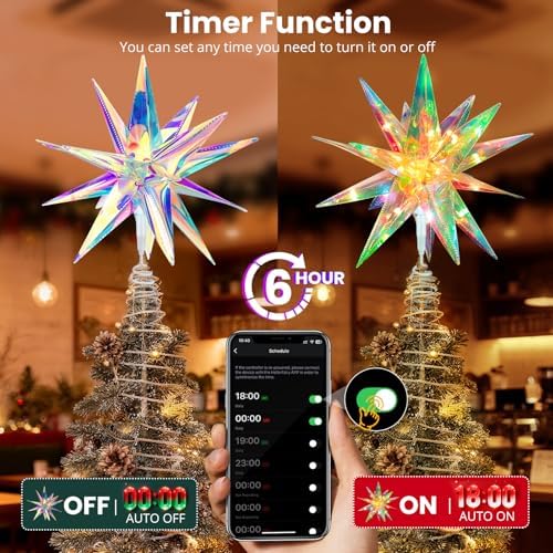 Christmas LED Tree Topper, 13.8" Multi-Color Lighted Christmas Tree Star Topper with Smart APP Control, Music Sync 3D Moravian Star Tree Topper for Outdoor Indoor Xmas Holiday Decor