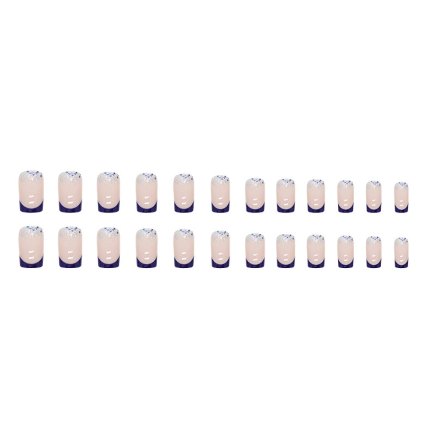 DANMANR Press on Sequins Nails Blue False Shiny Nails Full Cover Acrylic Medium Fake Jelly Square Nails for Women and Girls 24PCS