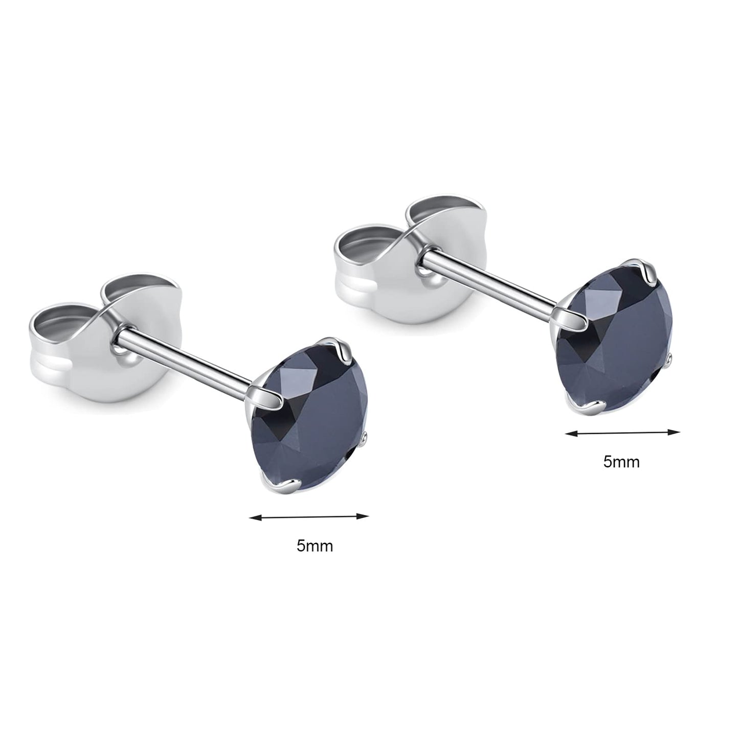 1 Pair Implant Grade Titanium Stud Earrings Set Hypoallergenic 3mm 4mm 5mm 6mm Cubic Zirconia G23 Titanium Earring Studs for Women Men for Sensitive Ear (5mm black)