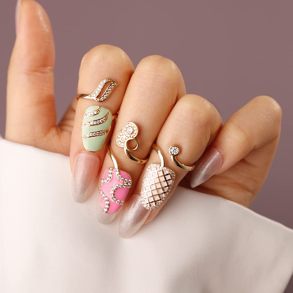 Rumtock Fingernail Opening Ring Rose Red Nail Decorative Knuckle Nail Ring for Women Nail Art