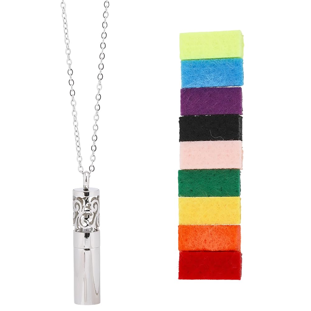SUNNYCLUE 1 Box 1Pc Aromatherapy Necklace Diffuser Necklace Bulk with 10Pcs Refill Pads 304 Stainless Steel Hollow Cloud Bottle Pendants Essential Oil Aromatherapy Jewelry for Women Men Adults Gifts