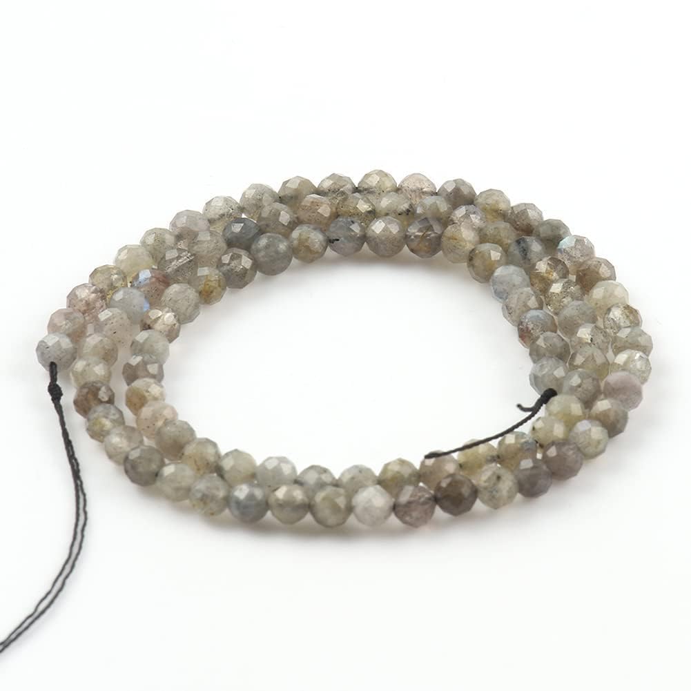 Song Xi 120pcs 3mm Natural Gray Labradorite Gemstone Beads Faceted Round Loose Stone Beads for Jewelry Making