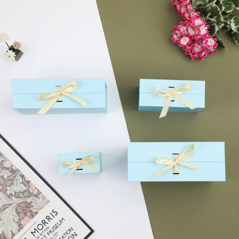 BoxSkivra Blue Extra Large Gift Box with Lid 1 Pack 19x16x6 Inch Large Gift Boxes with Crinkle Paper & Card Magnetic Gift Box with Ribbon for Wedding Dress