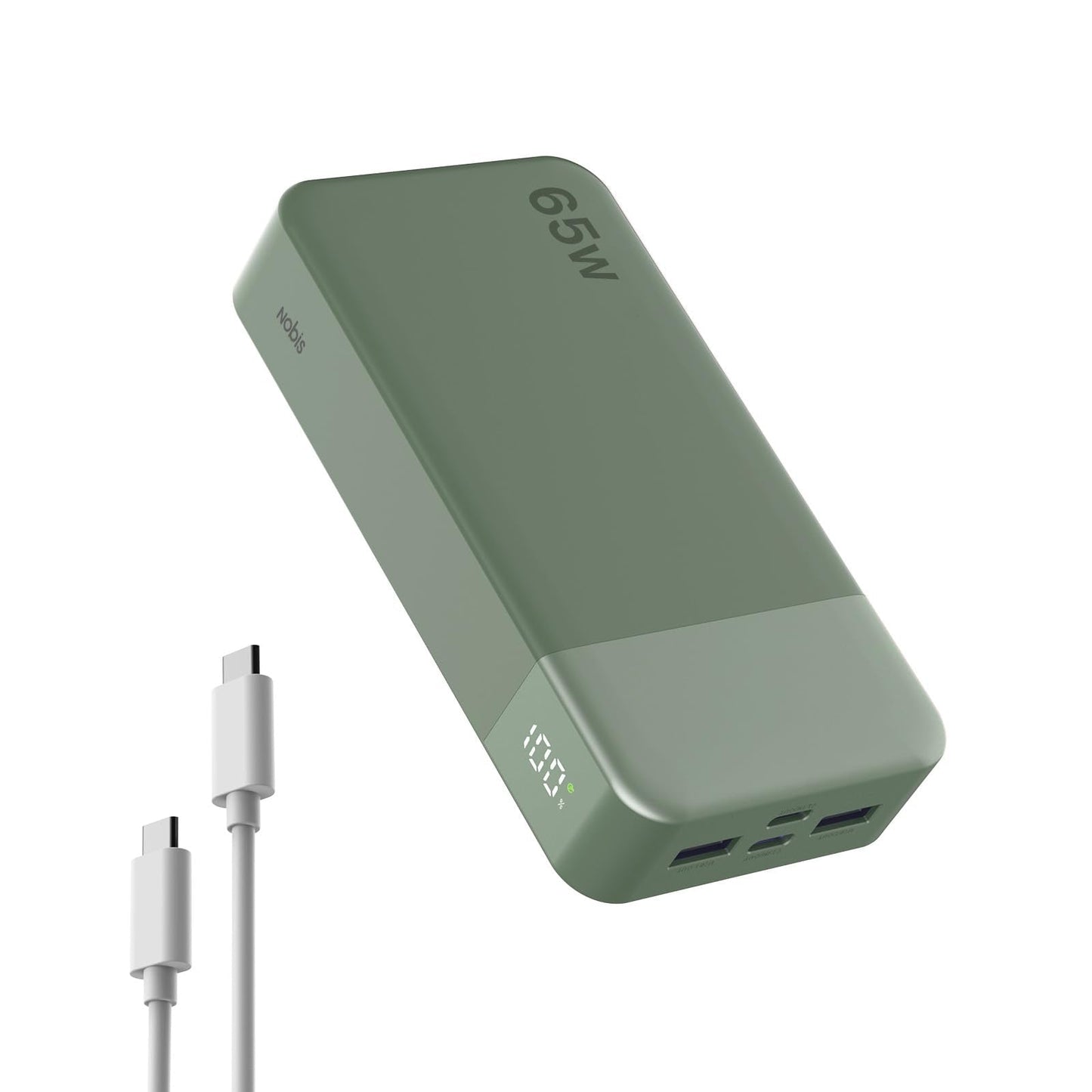 NOBIS 20000mAh Battery Pack Power Bank 65W Power Bank, Portable Charger with Digital Display, Dual USB-C/USB-A Fast Charging for Laptop, Phone, Tablet, Travel-Friendly External Battery Pack