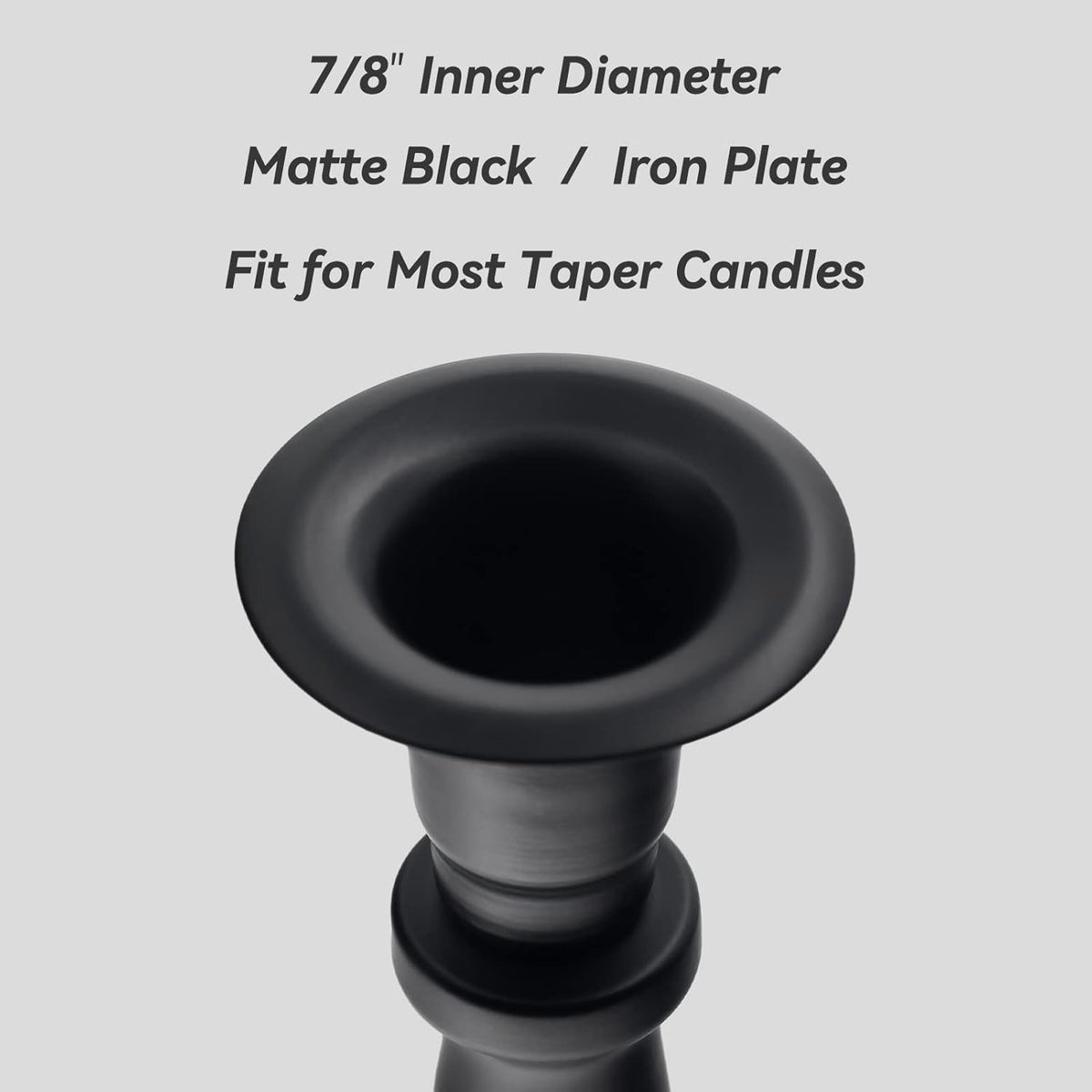 Matte Black Skinny Taper Candle Holder - Iron Slim Candle Stand for 7/8" Candles, Elegant Table Centerpiece for Home Decor and Farmhouse Table - 7"