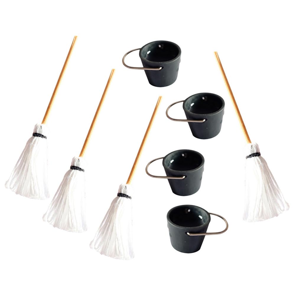 Kisangel 16sets Miniature Mop with Bucket, 1:12 Scale Mini Cleaning Tools for Dollhouses Furniture Landscapes Decoration