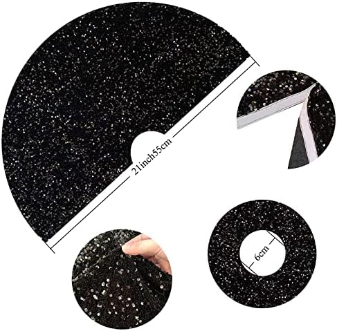 FUHSY Black Christmas Tree Skirt 21 Inch Sequin Tree Skirt Velvet Tree Skirts Small Tree Cover Mat Thick Fabric Tree Cover Skirt Pencil Xmas Skirt Tree Shimmer Halloween Tree Skirts for Home Ornaments