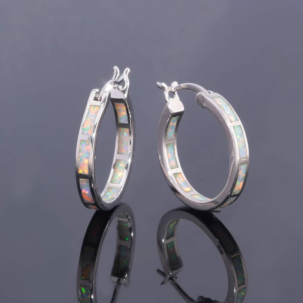 CiNily Sterling Silver Plated Hoop Earrings, Opal Small Hoop Earrings for Women Hypoallergenic Jewelry Ladies Gemstone Earrings