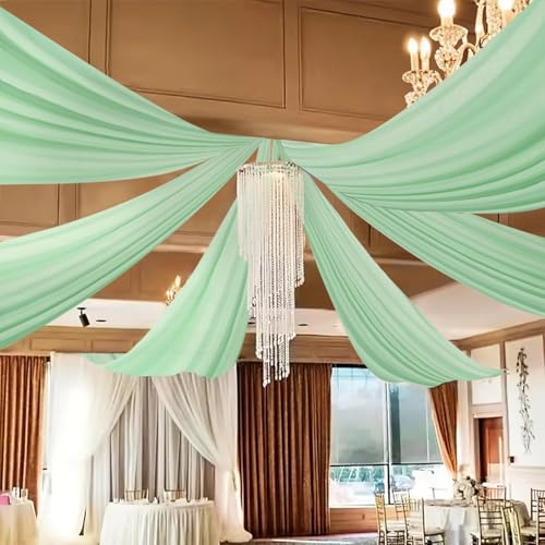 DUOBAO Chiffon Ceiling Drapes 20ft Sage Green Wedding Backdrops Sheer Backdrop Curtains for Reception Wedding Ceremony Sheer Arch Drapes Fabric Event Party Supplies 6 Panels 5×20feet - color: Sage Green, size: 60"W x 240"L (Pack of 6)