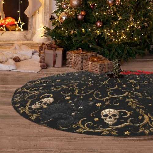 Halloween Cat Christmas Tree Skirt Xmas Tree Skirt, Winter Christmas Tree Mat for Home Party Holiday Indoor Outdoor Decorations