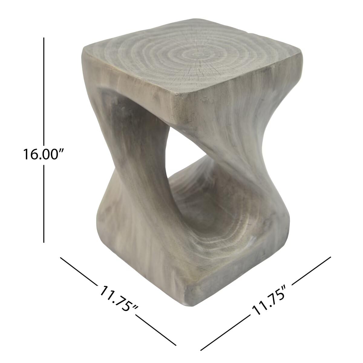 Modern End Table Square Solid Wood Pedestal Side Table Rustic Plant Stand with Twisted Design for Living Room, Bedroom, Office, Grey