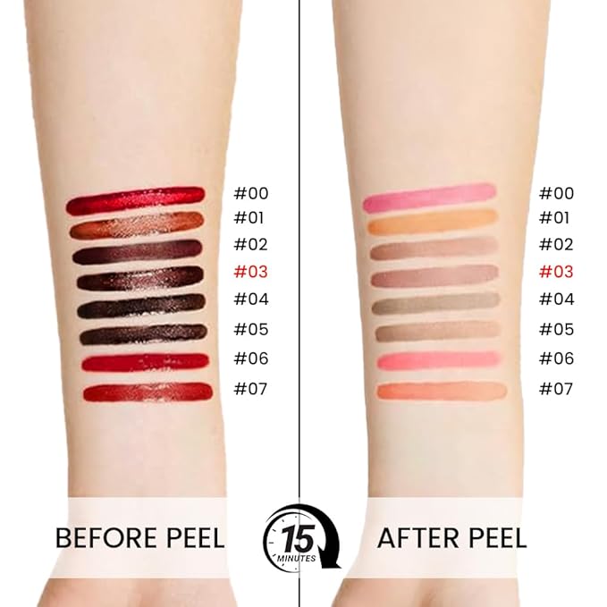 Matte Lip Stain Peel Off Lip Liner, Brownish Red Peel Off Lip Stain Tattoo,Long Lasting & Waterproof Peel Off Lip Gloss Lip Liner,Transfer-Proof All Skin Types.0.12 fl oz #03
