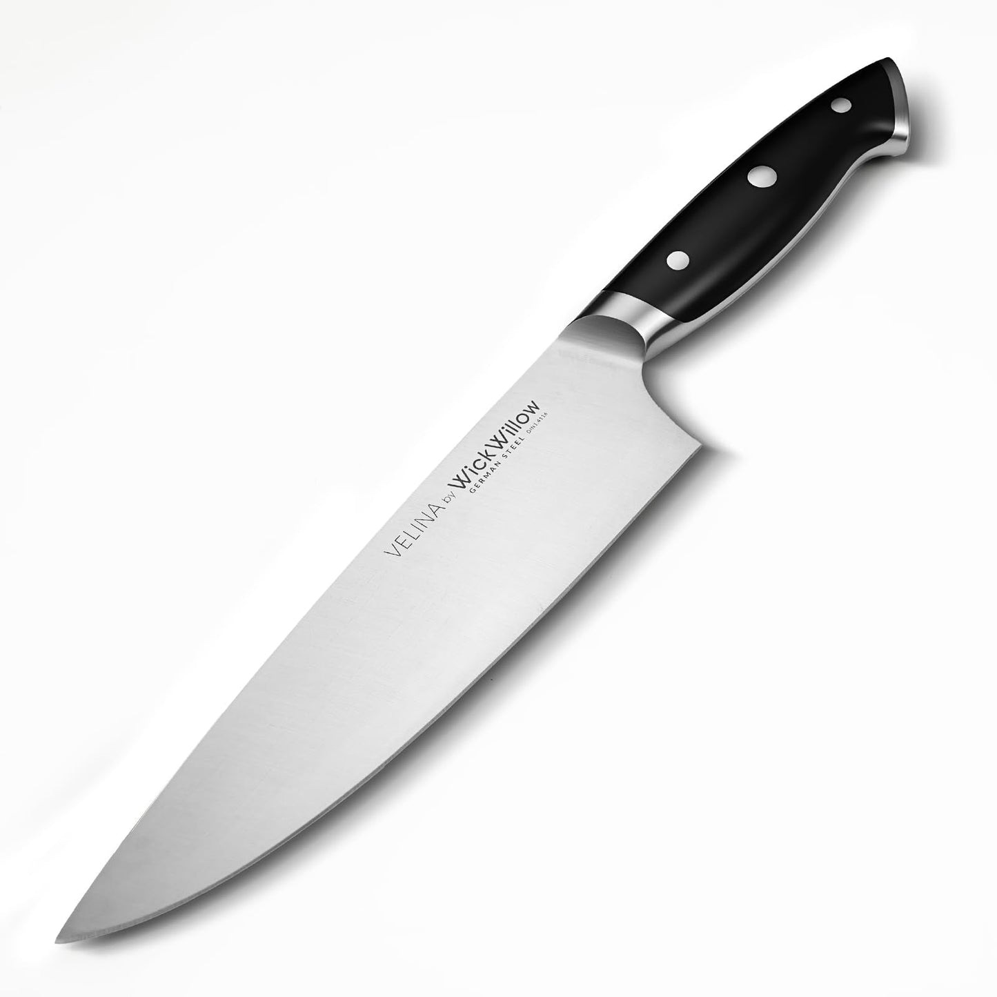 WICKWILLOW 8" Chef Knife – Razor Sharp German Steel – All-Purpose Kitchen Knife for Slicing, Dicing & Chopping – Full Tang & Ergonomic Handle – Gift Box – Velina Series