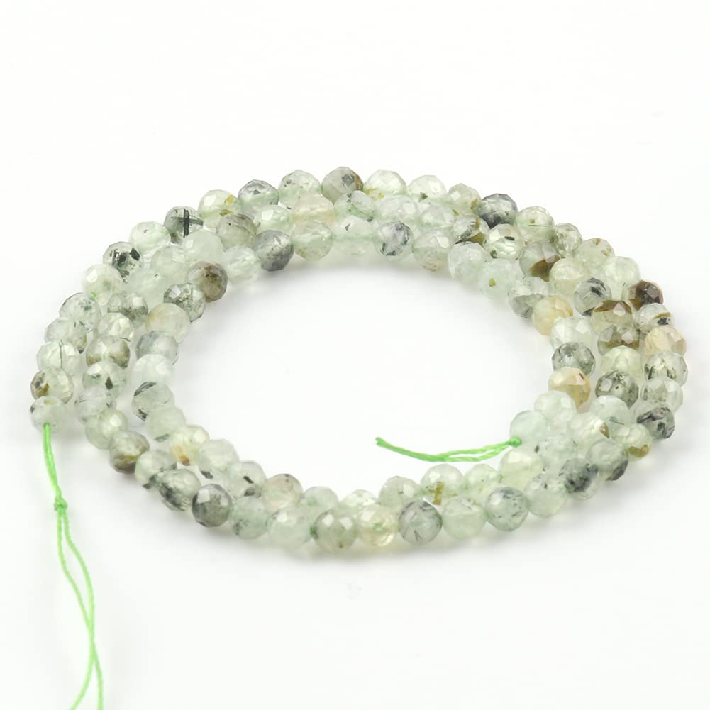 Song Xi 120pcs 3mm Natural Prehnite Gemstone Beads Faceted Round Loose Stone Beads for Jewelry Making