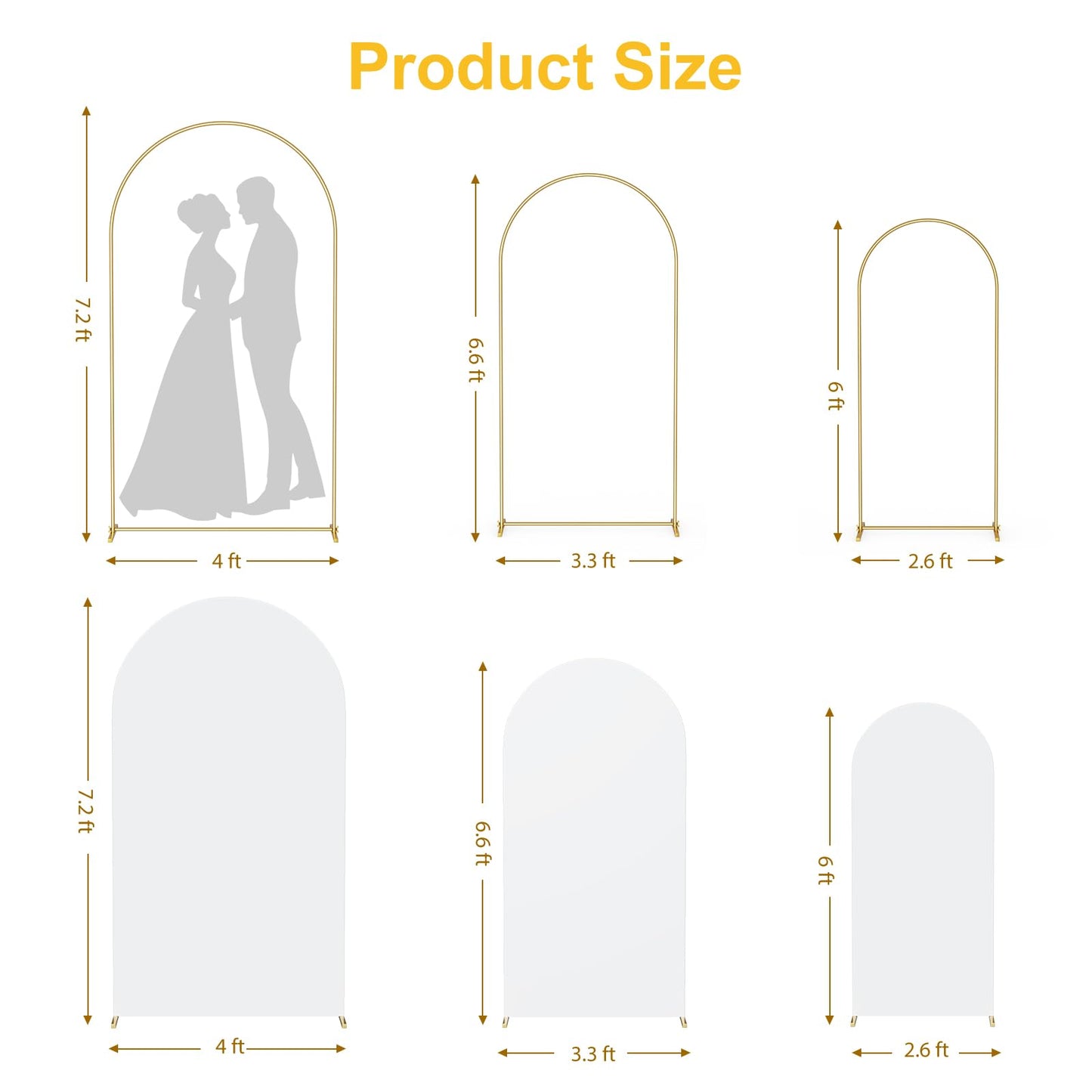 GRENTY Metal Arch Backdrop Stand and Cover Set 7.2FT/6.6FT/6FT, Wedding Arch Frame with Spiral Rotating Joint, 3 Wrinkle-Resistant Cover for Birthday, Anniversary, Wedding, Party, Baby Shower