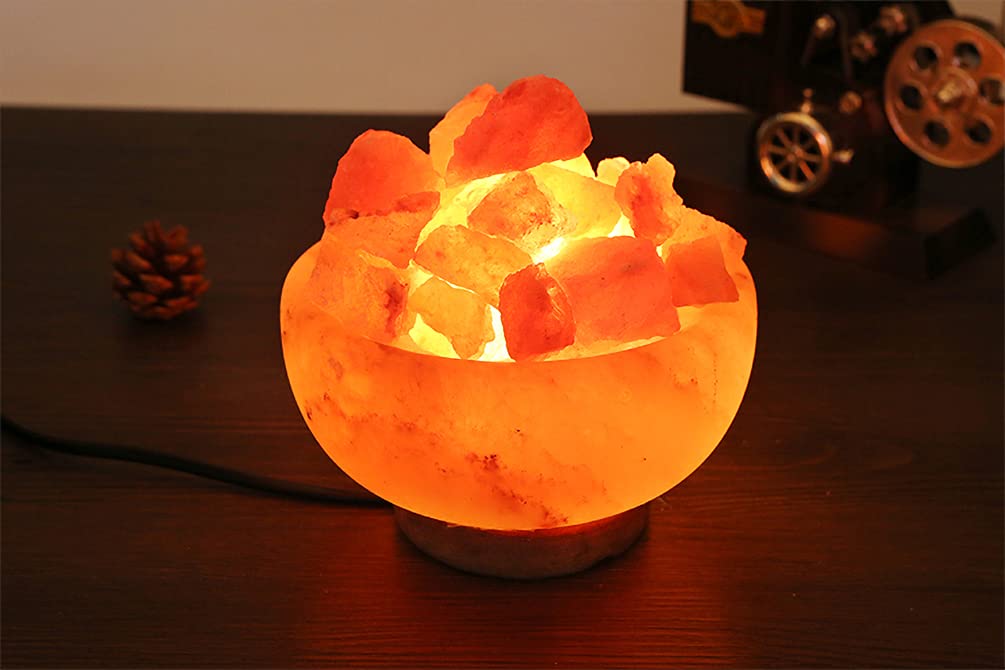 RUITASA Pink Himalayan Crystal Salt with Natural Crystal lamp Bowl, dimmers Lines and Classic Wood Base