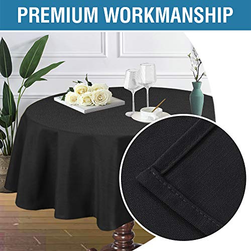 H.VERSAILTEX Linen Textured Table Cloths Round 60 Inch Premium Solid Tablecloth Spill-Proof Waterproof Table Cover for Dining Buffet Feature Extra Soft and Thick Fabric Wrinkle Free, Black - color: Black, size: 60" (Round)