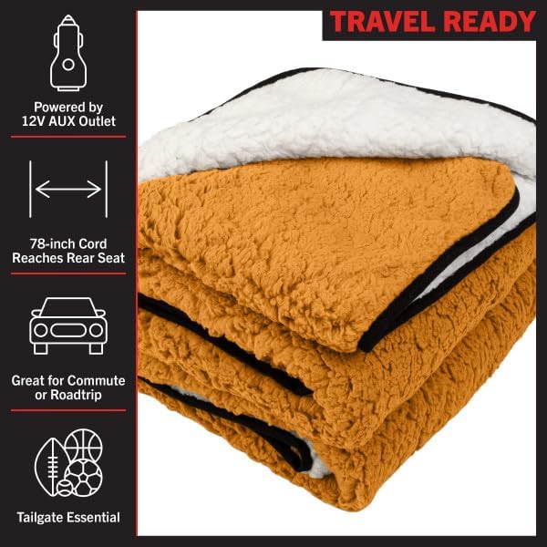 Stalwart Heated Blanket 2-Pack - 12V Electric Blanket for Car, RV, or Camping - 57x39” Portable Travel Throw with 2 Heat Levels - Must-Have Car Essentials and Tailgating Gear (Honey)