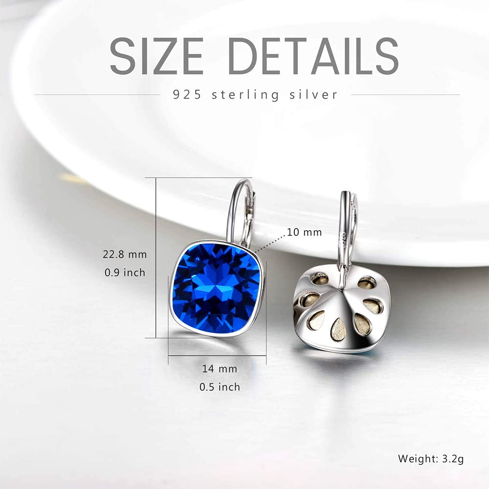 AOBOCO Sterling Silver Navy Blue Crystal Earrings, 0.90 in x 0.55 in, 3.2 g