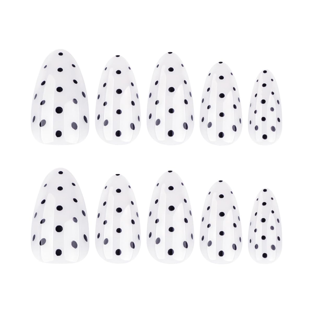 SYPAFG Medium Almond Press on Nails - White Polka Dot with Black Dots, Full Cover Glossy Fake Nails 24PCS for Women