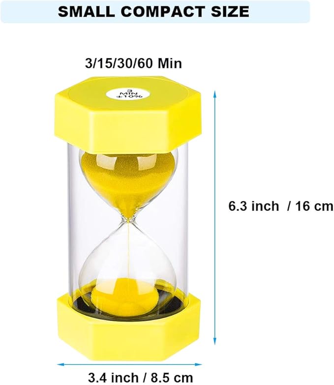 Sand Hourglass Timer 3 Minute： Colorful Sand Clock 3 Minute, Small Yellow Sand Watch 3 Min, Plastic Hour Glass Sandglass Timer for Kids, Games, Classroom, Kitchen, Toothbrush Timer, Decoration