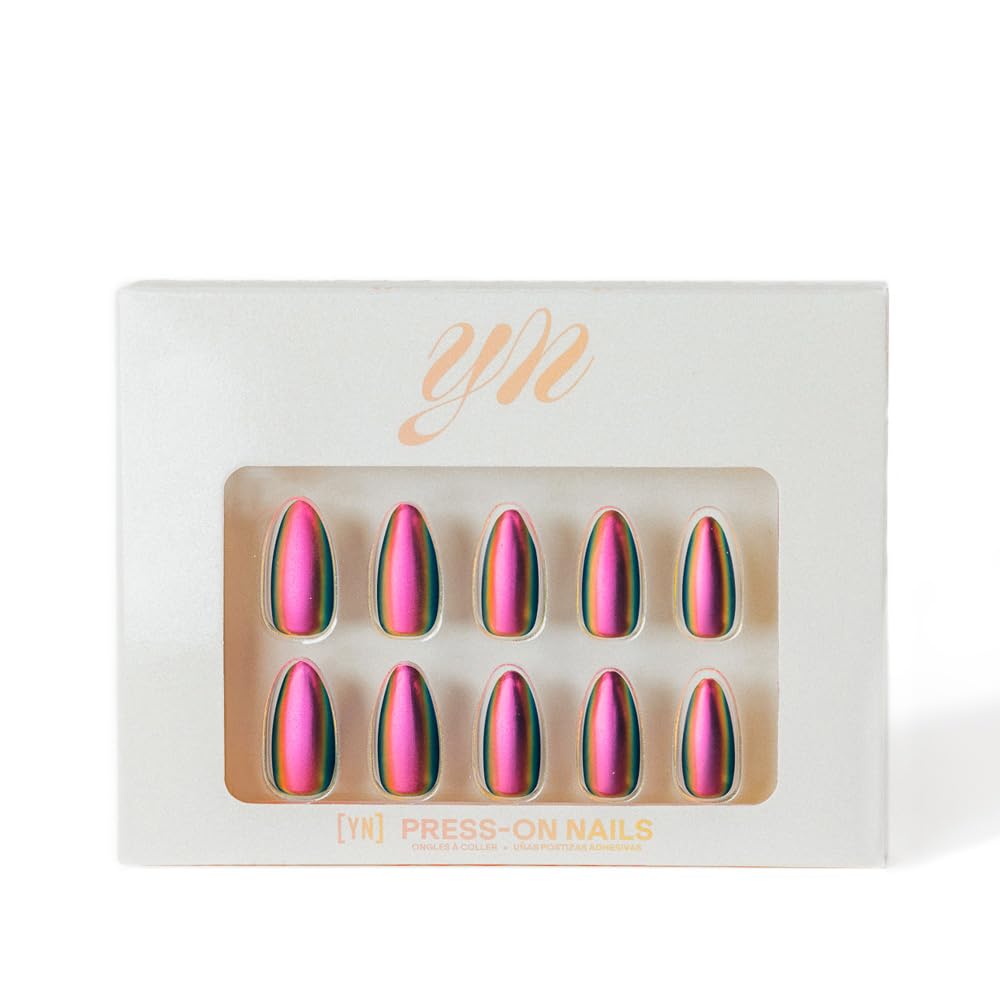 YN Young Nails Press On Nails - Glue On Fake Nails for Women,Medium Oval Shape, Includes Nail Glue, File, Tabs, Quick and Easy Application (Prism Glow)