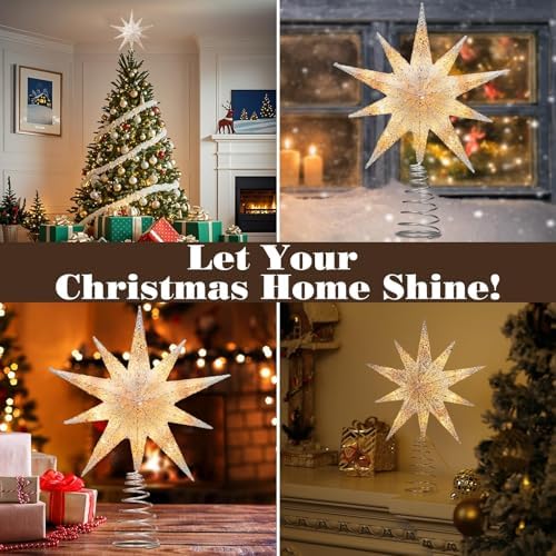Lewondr Christmas Tree Topper Star, 13inch Xmas Tree Topper with LED Light Beads, Remote & USB Operated 10-Point Star Treetop for Home Christmas Decoration, 6H Timer & 8 Lighting Modes, Silver