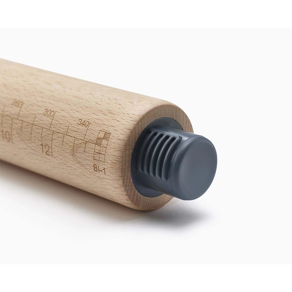 Joseph Joseph PrecisionPin - Rolling Pin with adjustable pastry thickness, Baking and dough rollers, Beech Wood, Pastel Blue