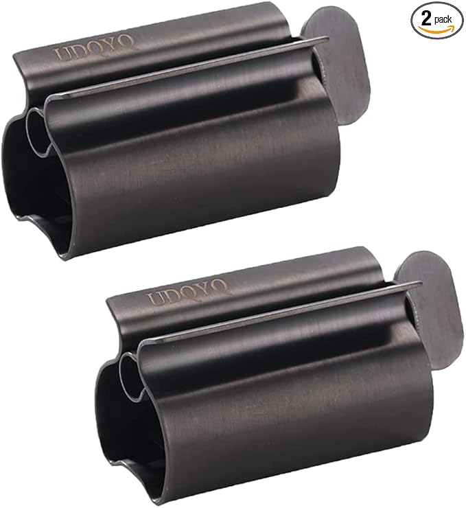 Toothpaste Squeezer - Metal Tube Squeezer Stainless Steel Tube Wringer UDQYQ Toothpaste seat Holder Stand (Matte Black)