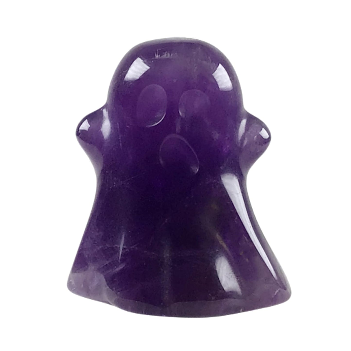 RECKSI 1.2"x1" Natural Crystal Ghost Figurine for Halloween Decoration Carved Reiki Healing Stone Statue for Desk Haunted Decor, Amethyst