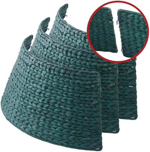 Casafield 32-Inch Christmas Tree Collar, Woven Water Hyacinth Tree Base Cover with Cord Cut Out, Green