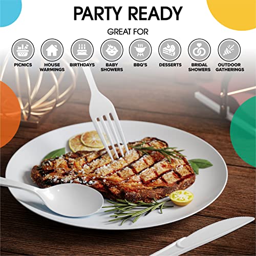 Party Solids White Plastic Forks 200 Pieces White Forks Disposable Utensils Heavy Duty Plastic Cutlery Set Disposable Cutlery Sets Flatware Sets Silverware Set Party Supplies & Party Tableware - color: White