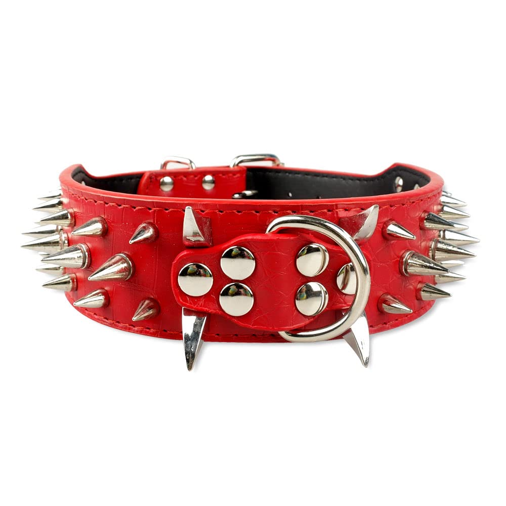 Serijoars Spiked Studded Dog Collar, PU Leather Dog Collar, Adjustable Pet Collars for Medium or Large Breed Pet (M, Pink)