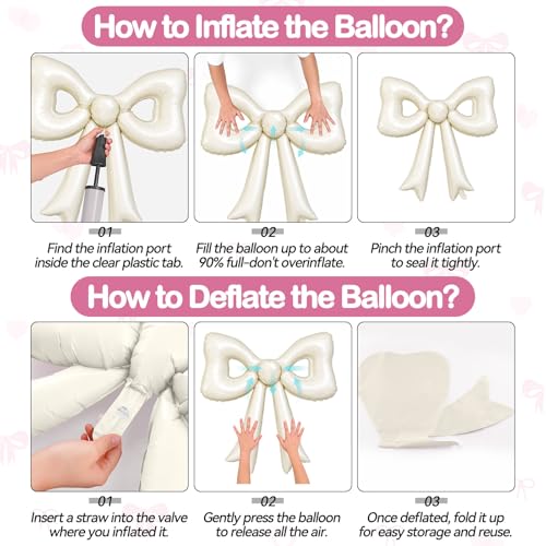 6 Pcs Cream Bow Balloons, 30 Inch Beige Bow Foil Balloon, Cream White Cutout Balloons, for Girls Women Wedding Engagement Bridal Valentine’s Day Proposal Baby Shower Birthday Party Decorations - style: Hollow Bow Cream