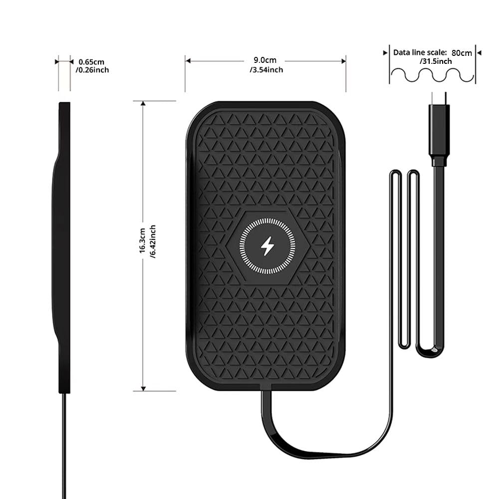 Wireless Car Charger Silicone Pad, for iPhone12/11 Pro/XS/XR/8/8Plus,15W Fast Car Wireless Charging Non-Slip Mat, for Samsung S21/S22/S23/S24/S25/Androids,80cm Cable, Black