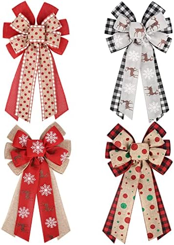 4PCS Large Christmas Wreath Bows for Indoor Outdoor Tree Topper Wall Decor