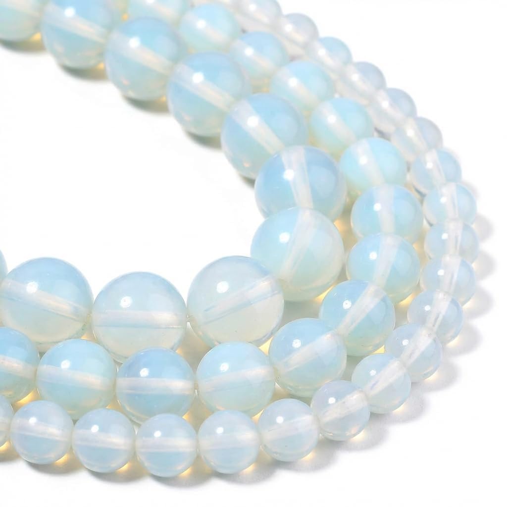 Yochus 60pcs White Opal Beads，6mm Healing Power Natural Stone Round Loose Gemstone Beads for Jewelry Making Earring Necklace DIY Crafts