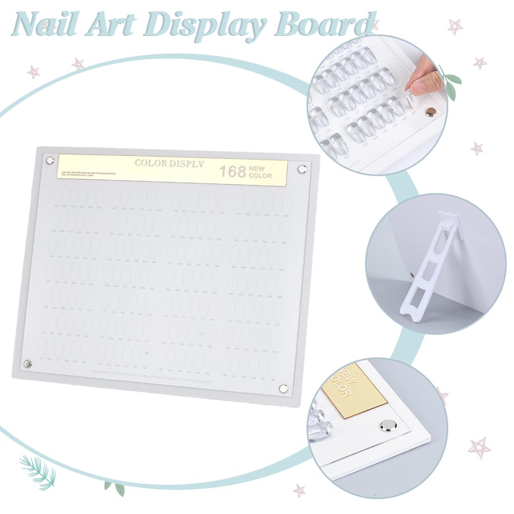 CRAFTYMELODY Nail Color Display Board Set Rectangle Acrylic Fingernail Art Display Board Set Showing Shelf Including Clear Nail Tips Adhesive Stickers for Nail Tech Training Salon Home Studio