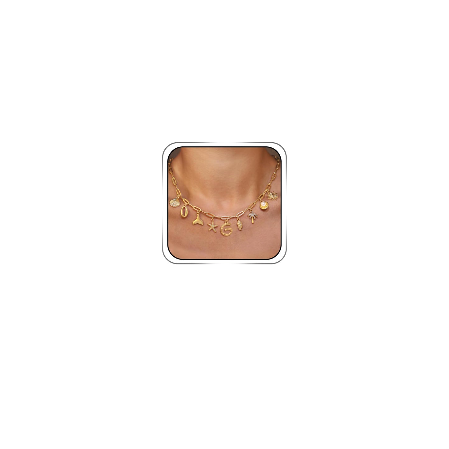 JALZEMPL Initial Charm Necklaces For Women Shell Letter Paperclip Chain Seashell Starfish Beach Summer Pendant Boho Surfer 14K Gold Plated Jewelry Gift (G)