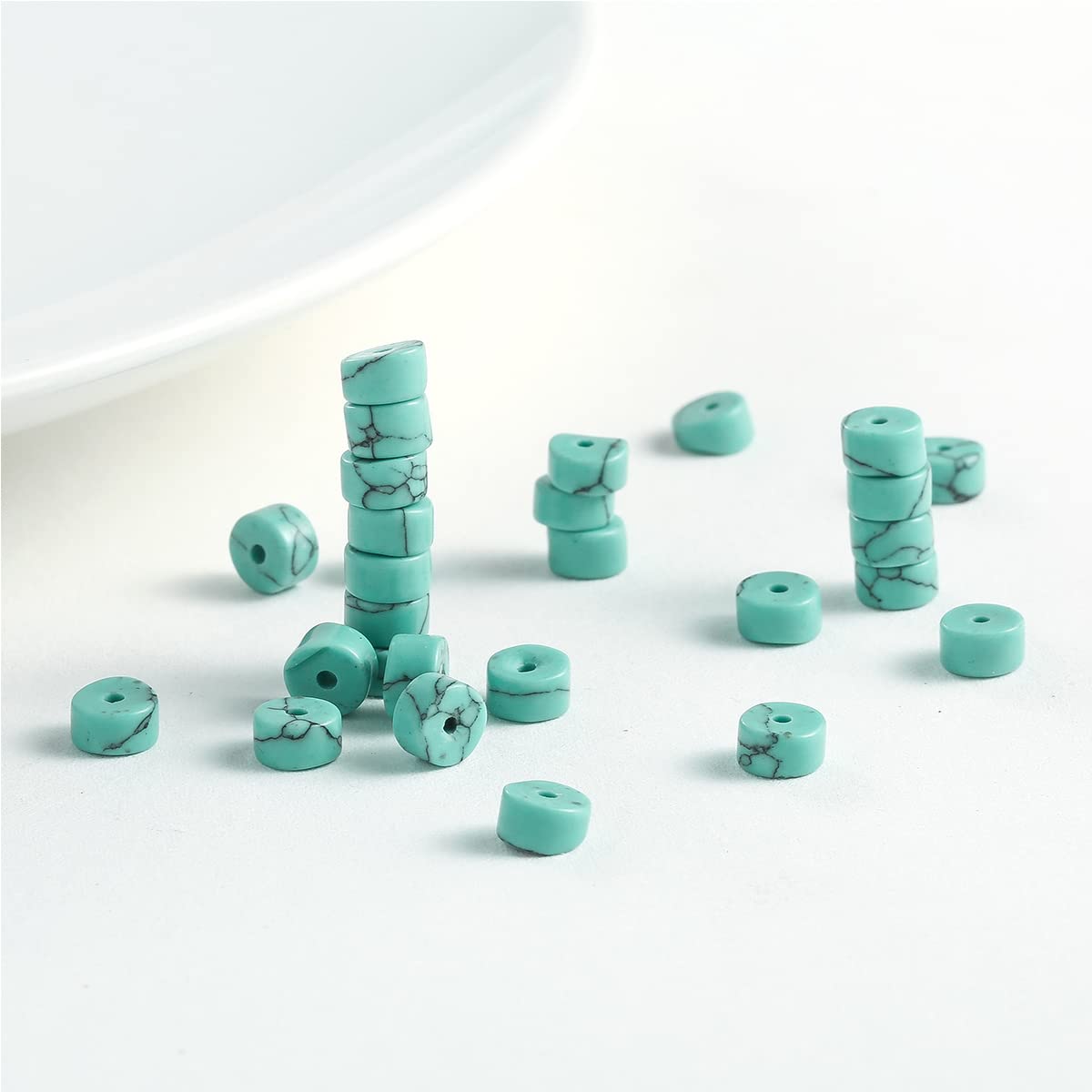 Natural Blue Turquoise Stone Spacer Beads 6x3mm 38cm/str Flat Round Loose Semi Gemstone Caps for Making Bracelets Necklace