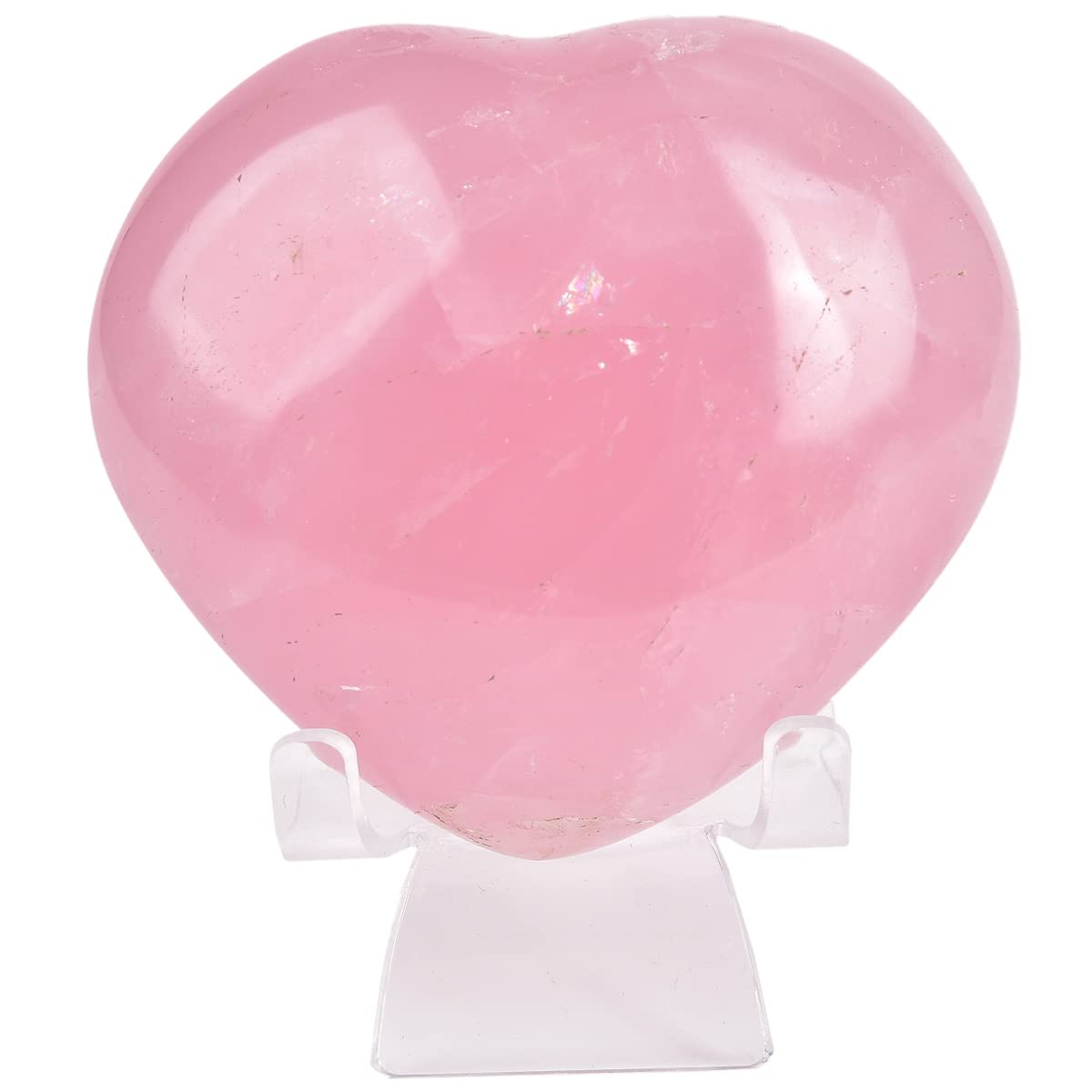 JIC Gem Large Heart Shaped Rose Quartz Crystal Healing Stone Pocket Palm Worry Stone with Display Stand Chakra Reiki Balancing 3.7"-4"