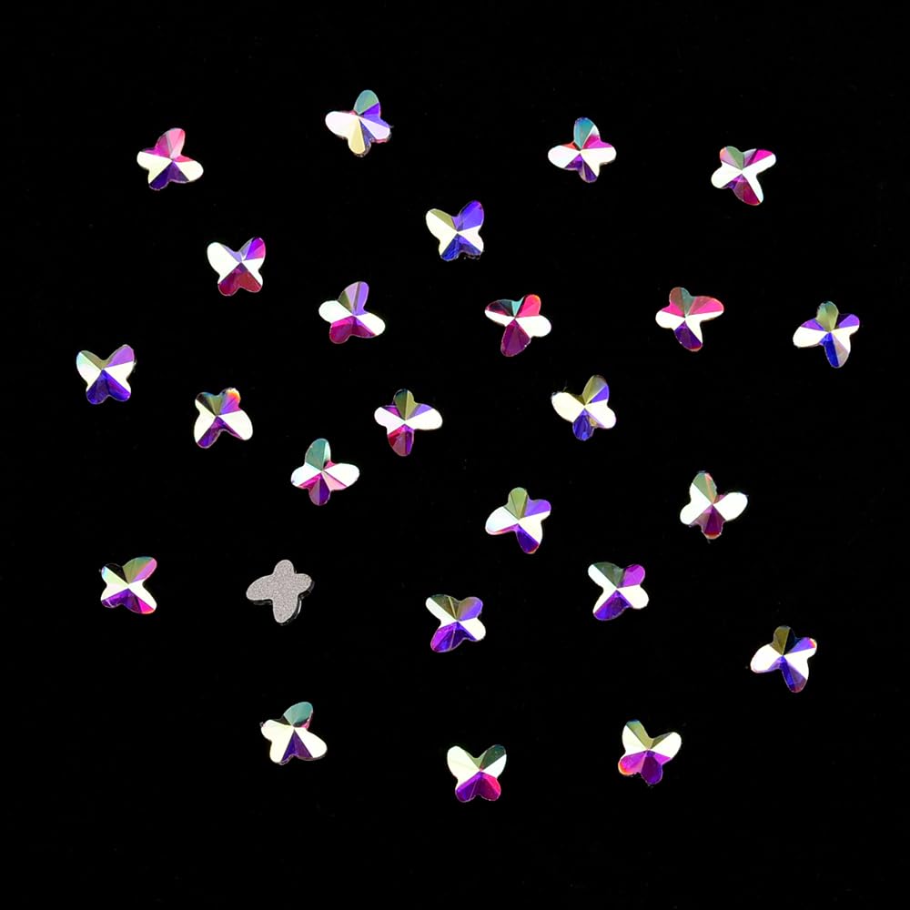 Tisslan 100pcs 2 Size Glass Flat Back Crystal Ab Butterfly Shape Nail Rhinestones 3D Stone Gems for Beauty Acrylic Nails Decoration DIY Crafts Accessories Supply