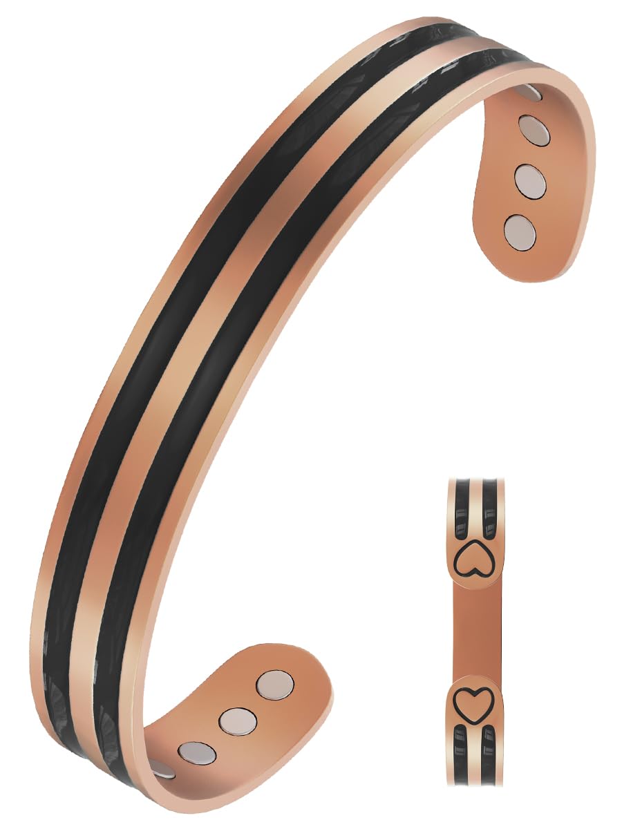 Jecanori Copper Magnetic Bracelets for Women, 99.99% Pure Copper Double Love Lines Bracelet