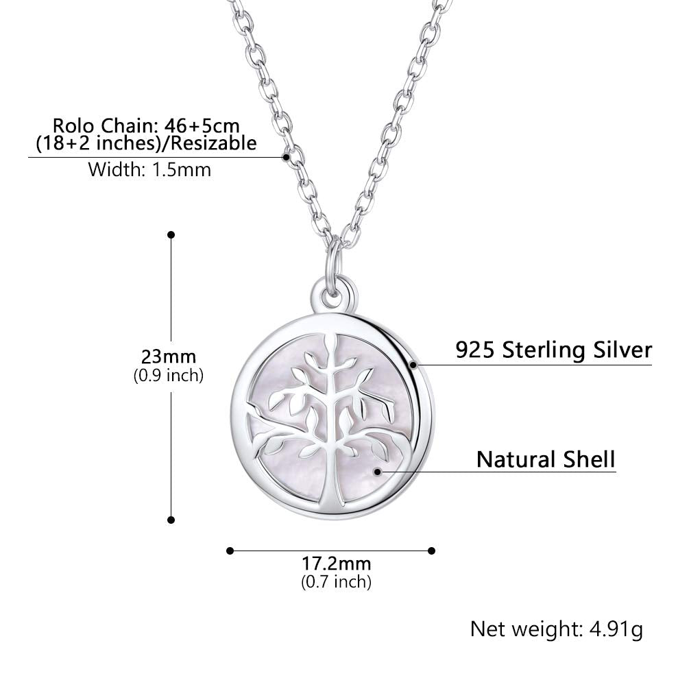 PROSTEEL 925 Sterling Silver Tree of Life Shell Necklace Women Jewelry for Her Dainty Round Tree Pendant